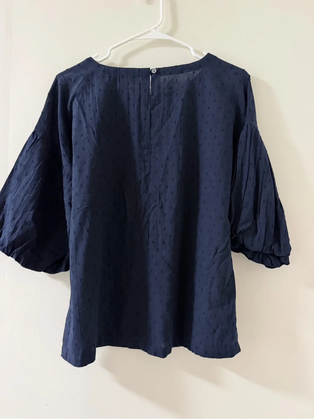 LOFT Navy Textured Puff-Sleeve Blouse